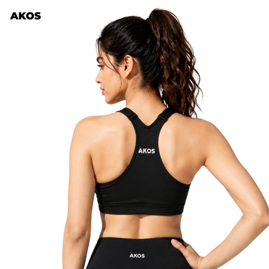 Akos Active Zipper Sports Bra – Black